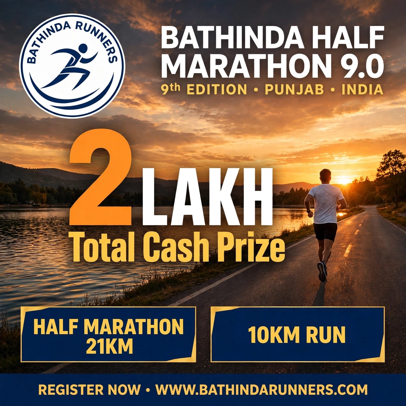 Bathinda Half Marathon 9.0 – ₹2 Lakh total cash prize for Half Marathon 21 KM and 10 KM Run