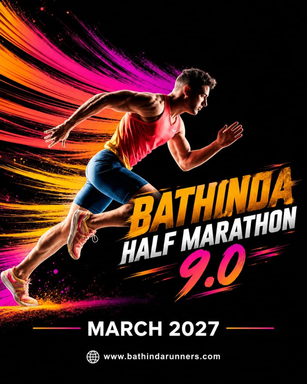 Bathinda Half Marathon 9.0 poster – March 2027, www.bathindarunners.com