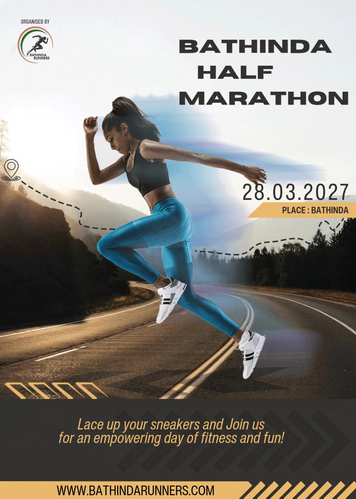 Bathinda Half Marathon poster – 28.03.2027, Place: Bathinda, organised by Bathinda Runners