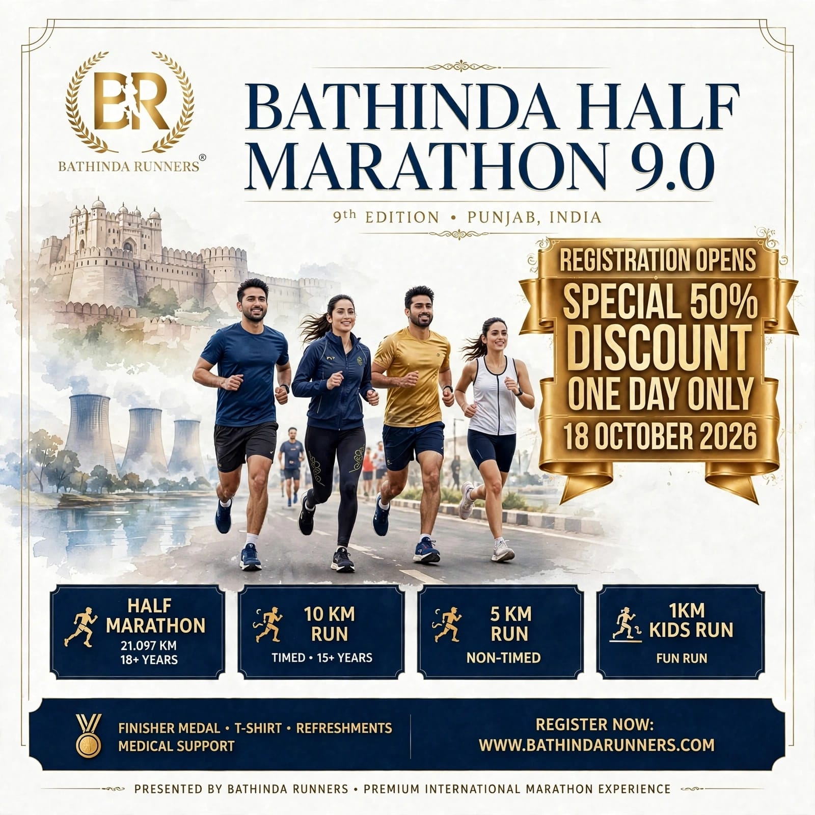 Bathinda Half Marathon 9.0 poster – 9th Edition, Punjab, registration special 50% discount